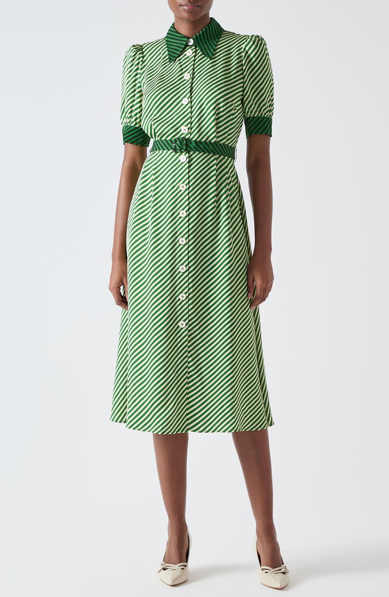 LK Bennett Valerie Stripe Midi Shirtdress, Main, color, Green