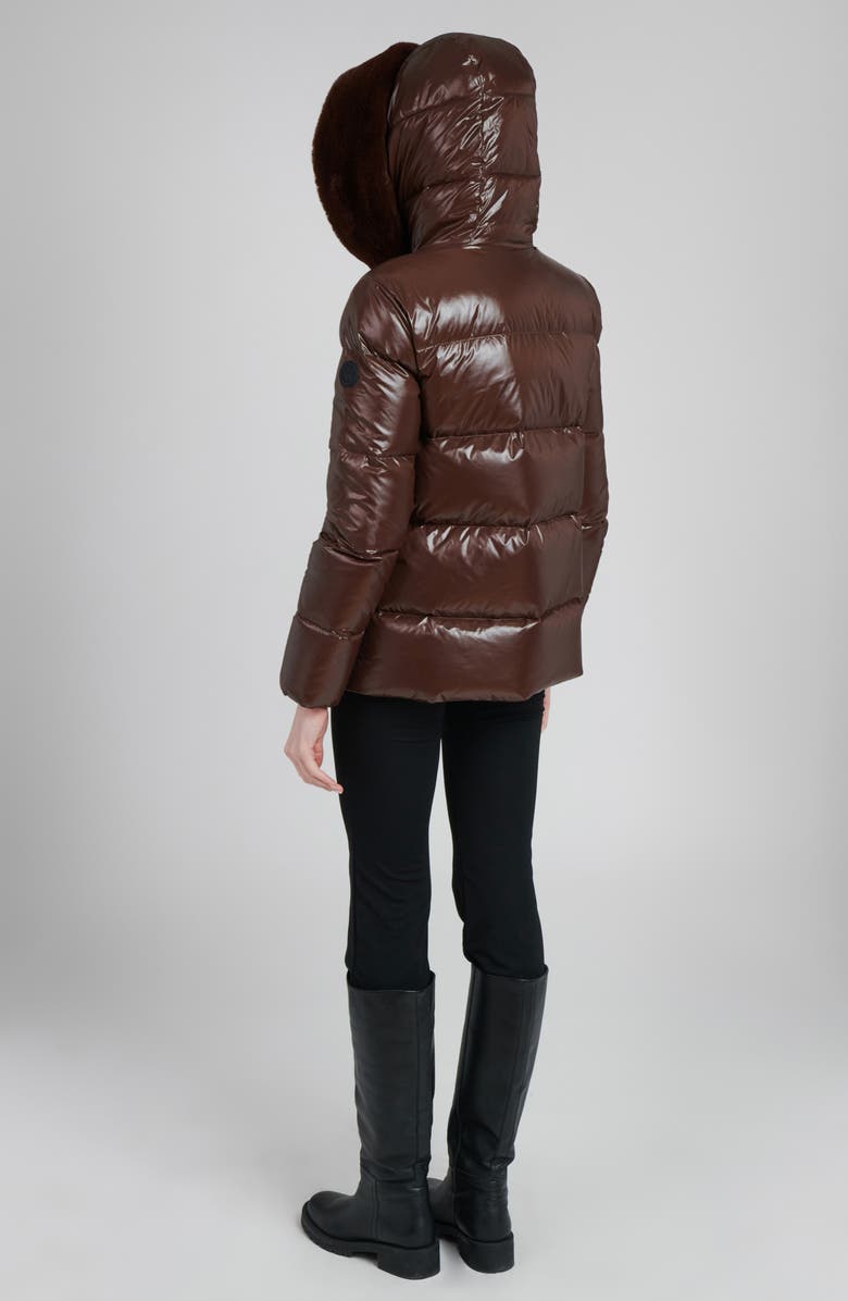 The Recycled Planet Company Water Resistant Nylon Down Puffer Coat with Faux Fur Trim, Alternate, color, Dark Coffee