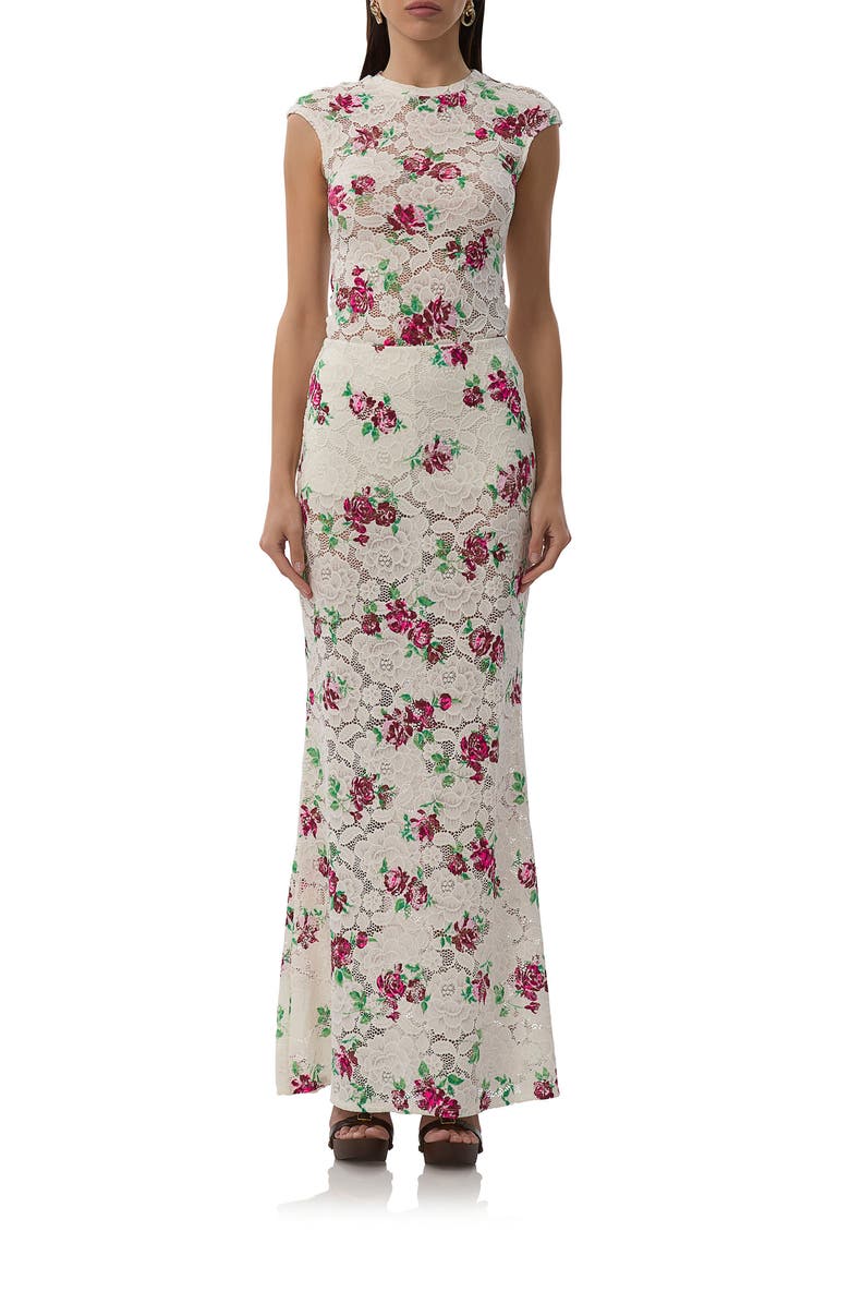 AFRM Caella Floral Lace Maxi Skirt, Alternate, color, Romance Rose