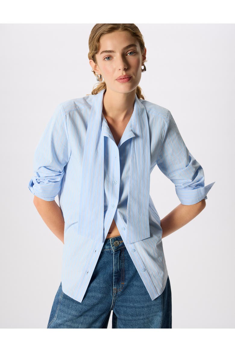 Cotton Scarf Detail Button Down Shirt, Main, color, Blue/Multi