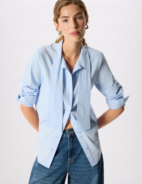 Cotton Scarf Detail Button Down Shirt