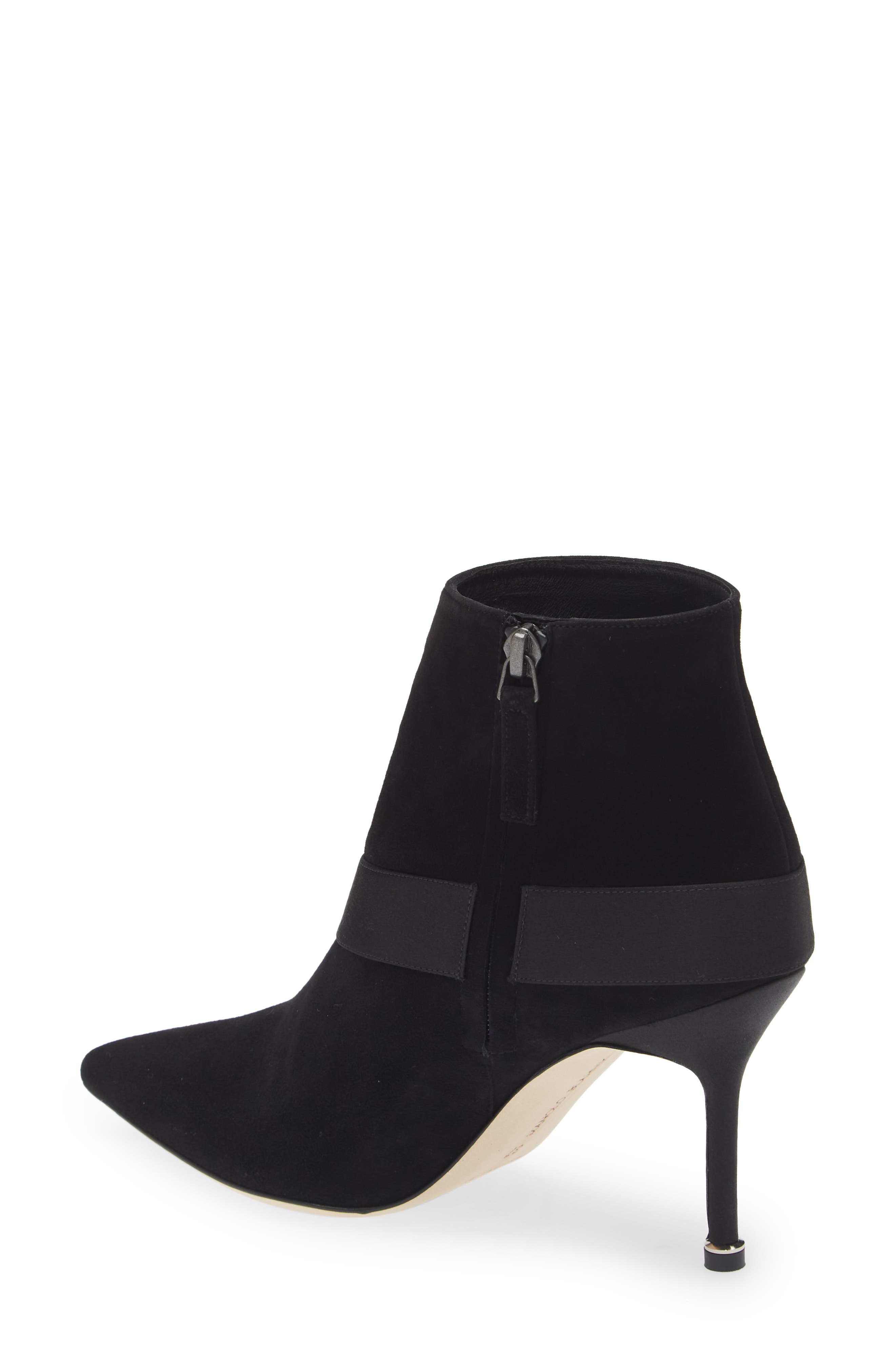 Manolo Blahnik Plinianu Crystal Buckle Pointed Toe Bootie, Alternate, color, 