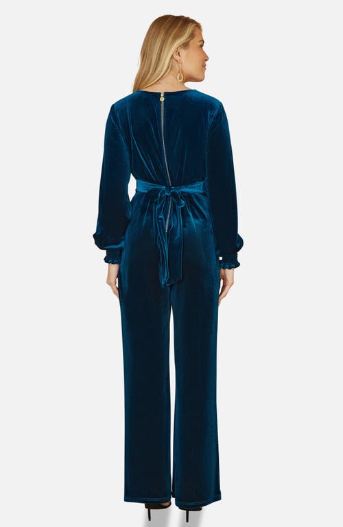 Yumi Velvet Long Sleeve Jumpsuit In Blue