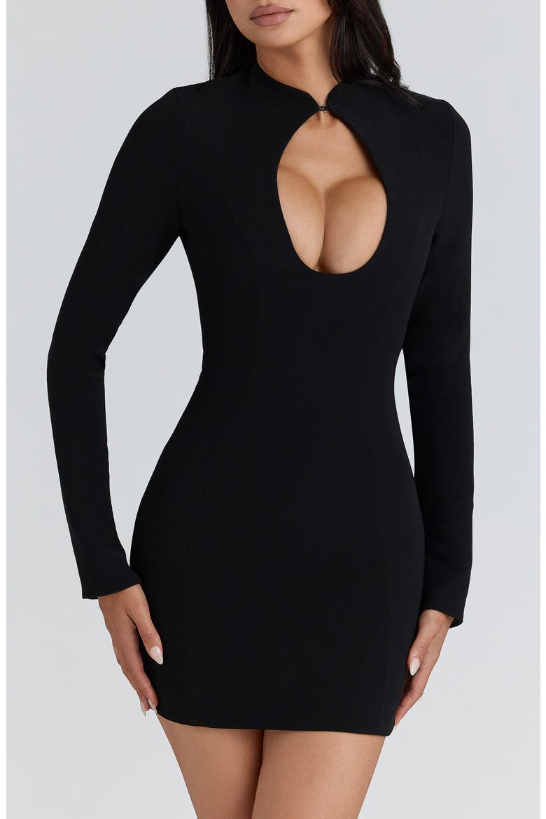 Lotus Long Sleeve Keyhole Cocktail Dress, Alternate, color, BLACK