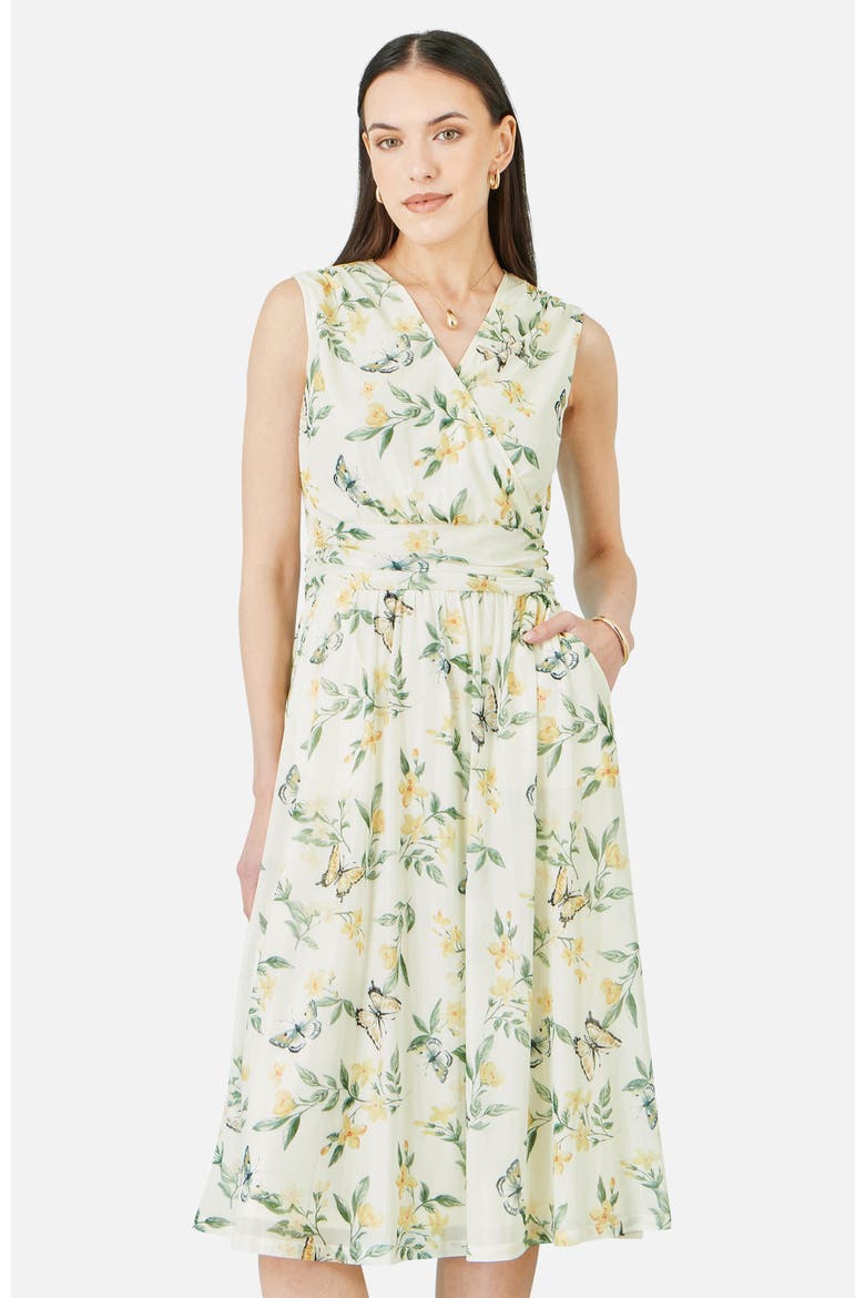 Floral Print Mesh Stretch Midi Dress, Alternate, color, Ivory