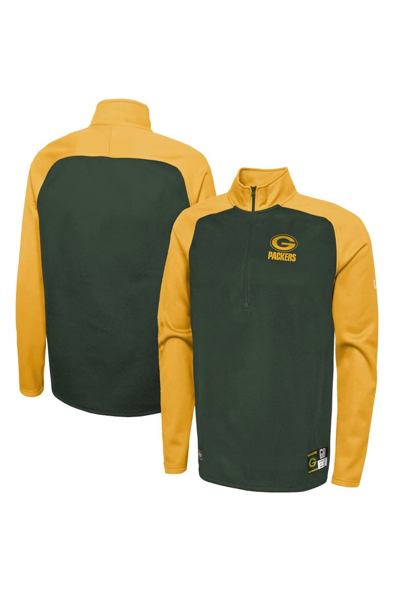 Men's New Era Green Green Bay Packers Combine Authentic O-Line Raglan Half-Zip Jacket, Main, color, Green