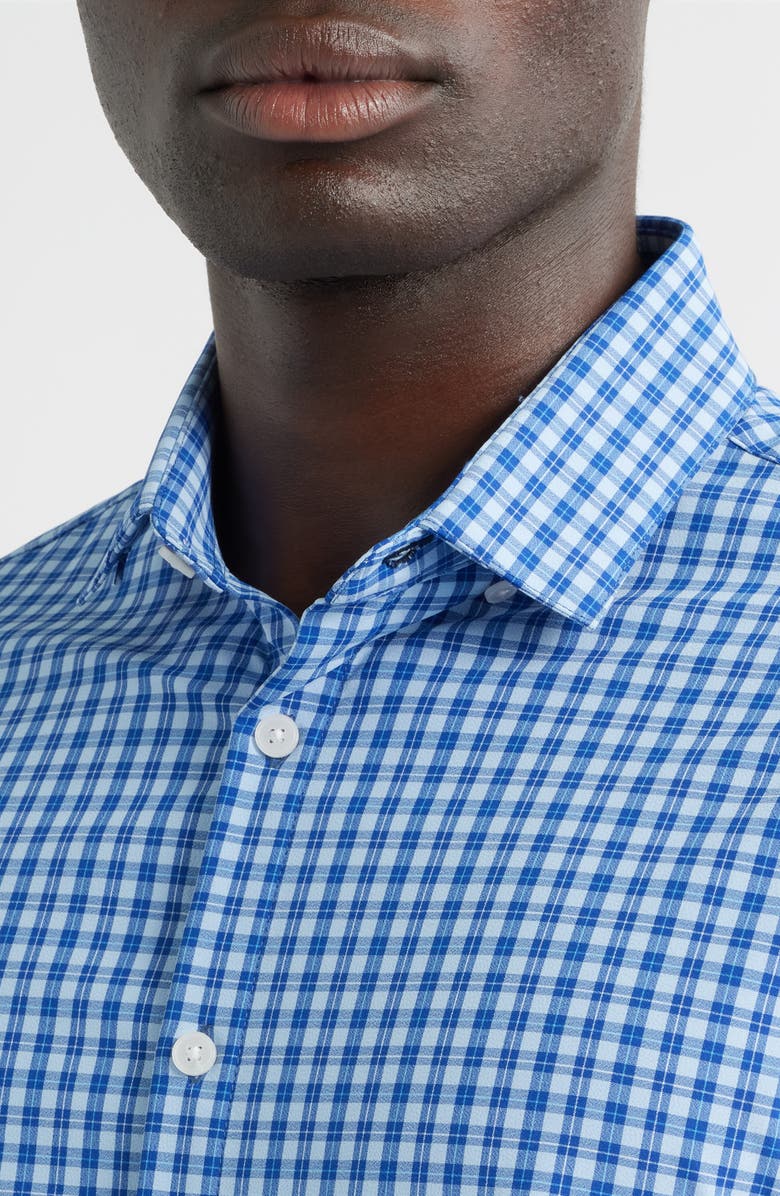 Mizzen+Main Leeward No Tuck Trim Fit Plaid Performance Button-Up Shirt, Alternate, color, Cobalt Ben Plaid