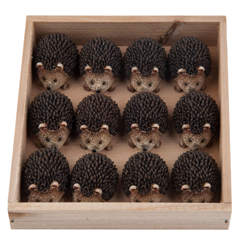 Resin 13.75 in. Brown Spring Hedgehogs Set of 12 In Box