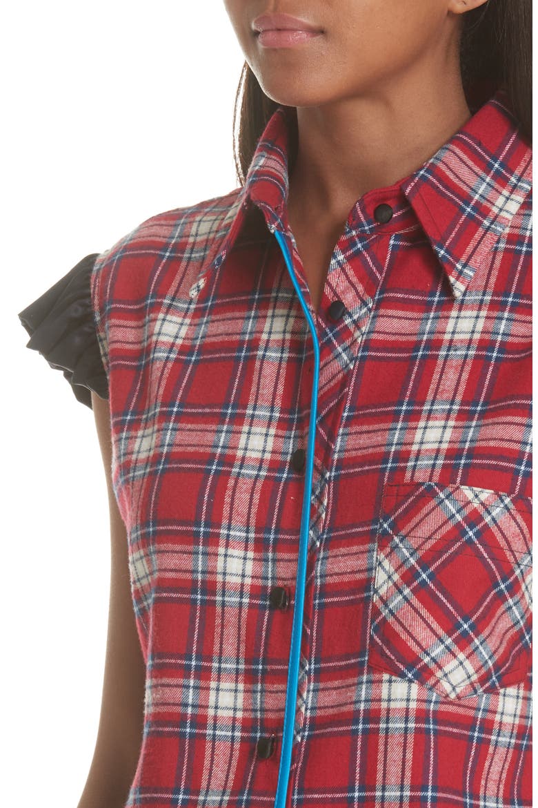 Mixed Plaid Flannel Blouse, Alternate, color, RED