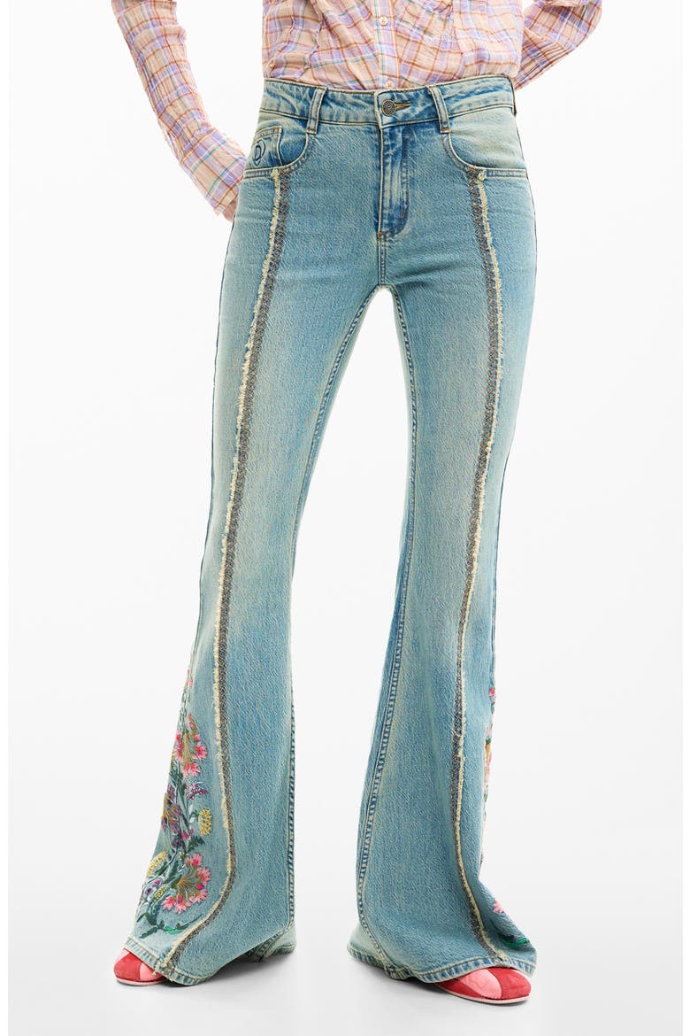 Embroidered Flare Jeans, Main, color, MEDIUM BLUE
