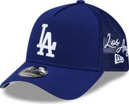 New Era Men's New Era Royal Los Angeles Dodgers Side Script 9FORTY A-Frame Trucker Adjustable Hat