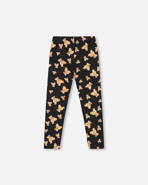 Deux Par Deux Jersey Leggings Teddy Bear In Black