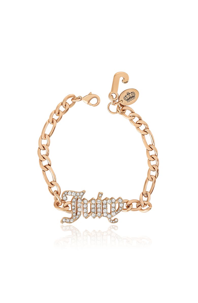 Juicy Couture Crystal Script Logo Chain Bracelet, Alternate, color, Gold