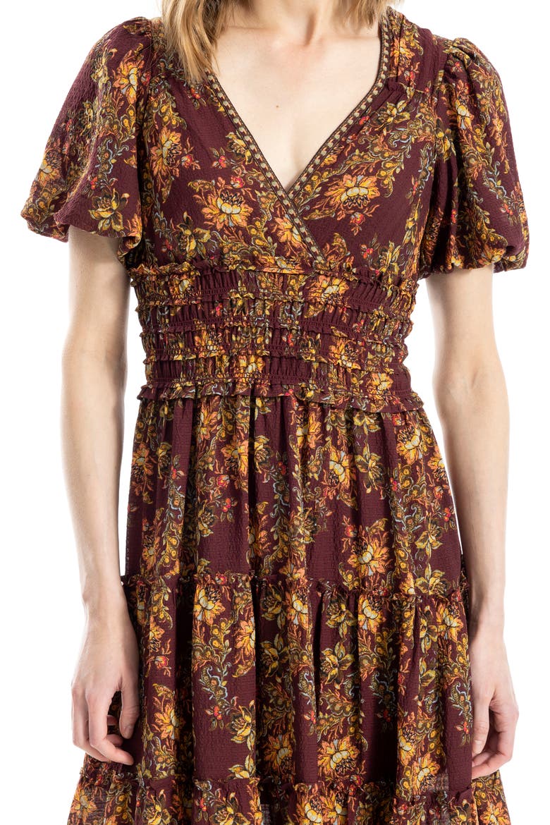 Short Sleeve V-Neck Maxi Dress, Alternate, color, WINE/ COPPER MAGNOLIA