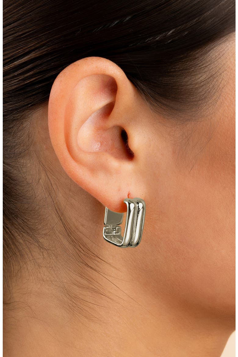 Arianna Ribbed Square Hoop Earrings, Alternate, color, SILVER