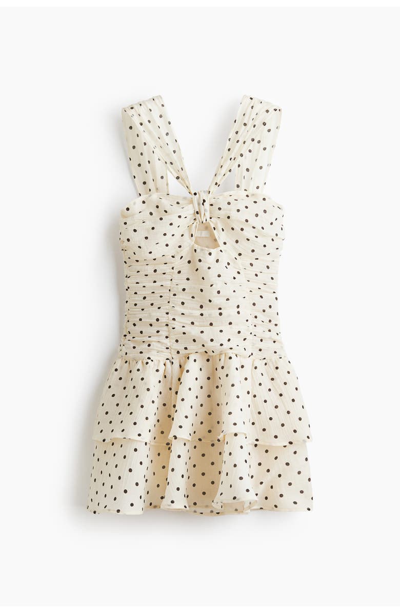 H&M Flared-skirt Ruched Dress, Main, color, Light Beige/Dotted