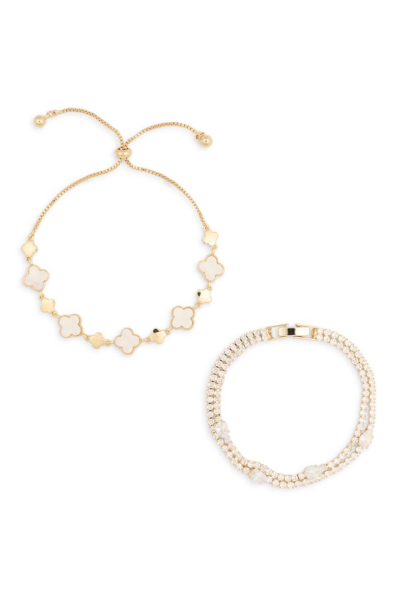 Delia 2-Pack Cubic Zirconia & Enamel Slider Bracelets, Main, color, GOLD