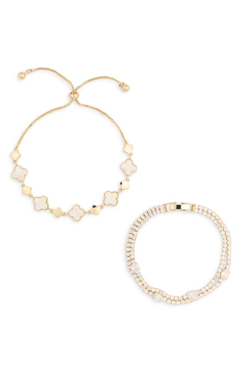 EYE CANDY LOS ANGELES Delia 2-Pack Cubic Zirconia & Enamel Slider Bracelets, Main, color, Gold