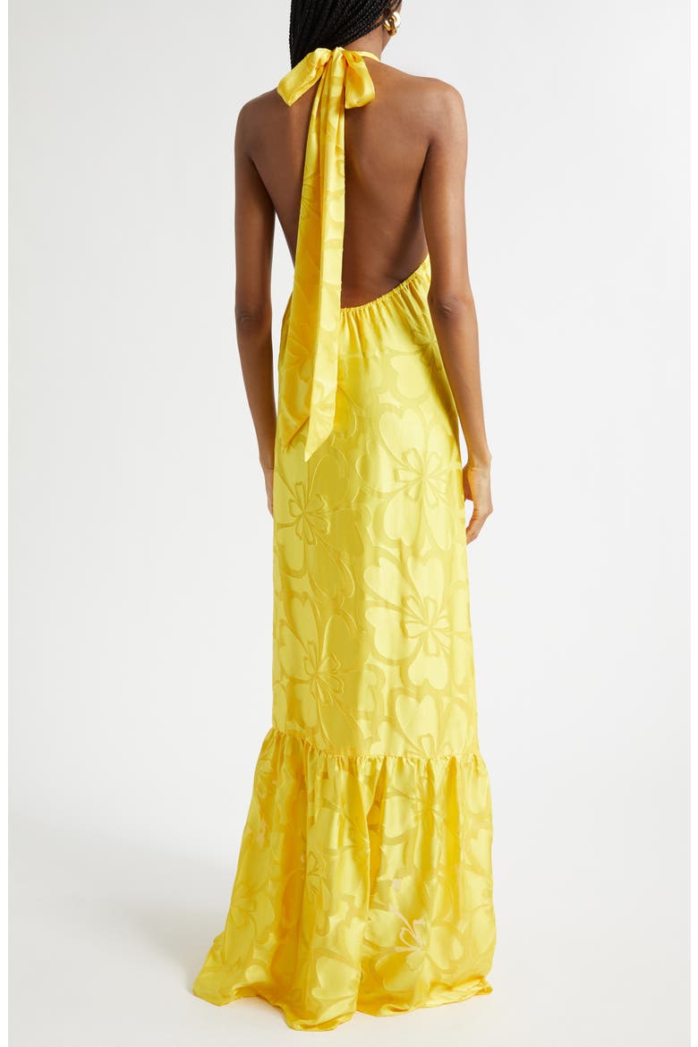 Zelda Floral Halter Jacquard Gown, Alternate, color, SUNSHINE BURNOUT