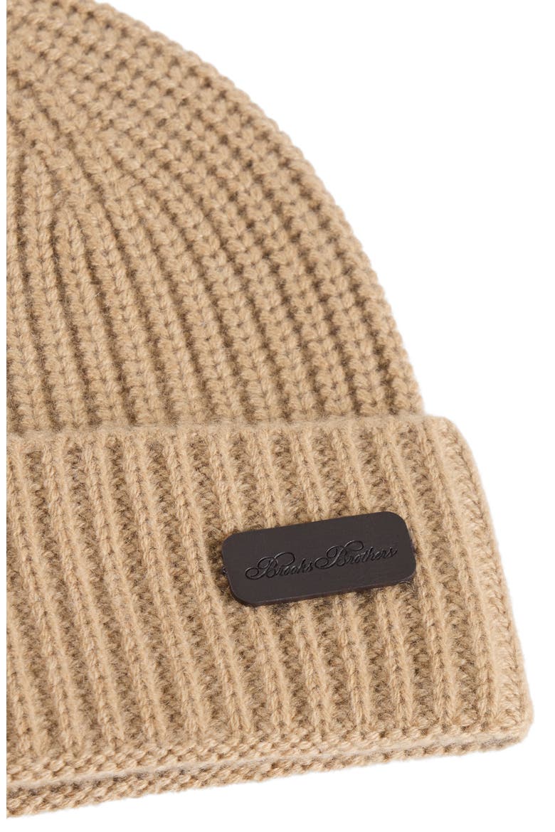 Pure Cashmere Rib Cuffed Beanie, Alternate, color, Camel