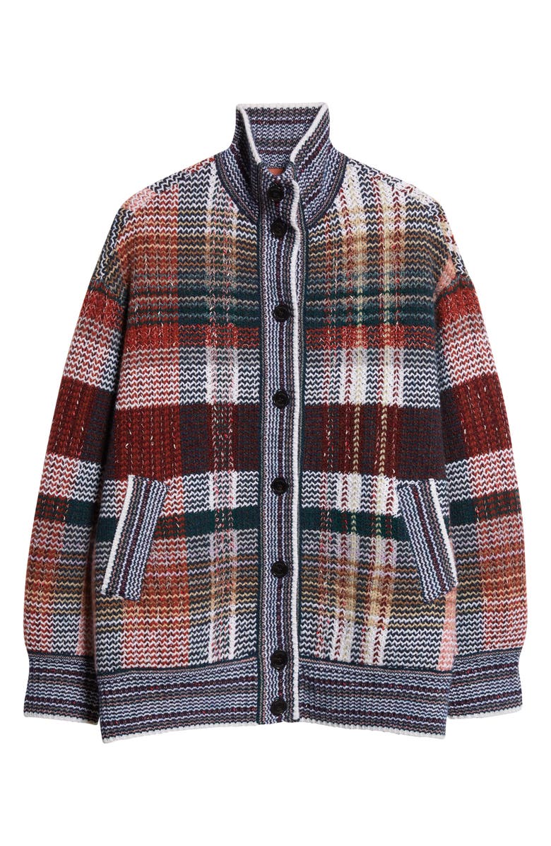 Missoni Oversize Check Wool Blend Cardigan, Alternate, color, Green And Red Tones