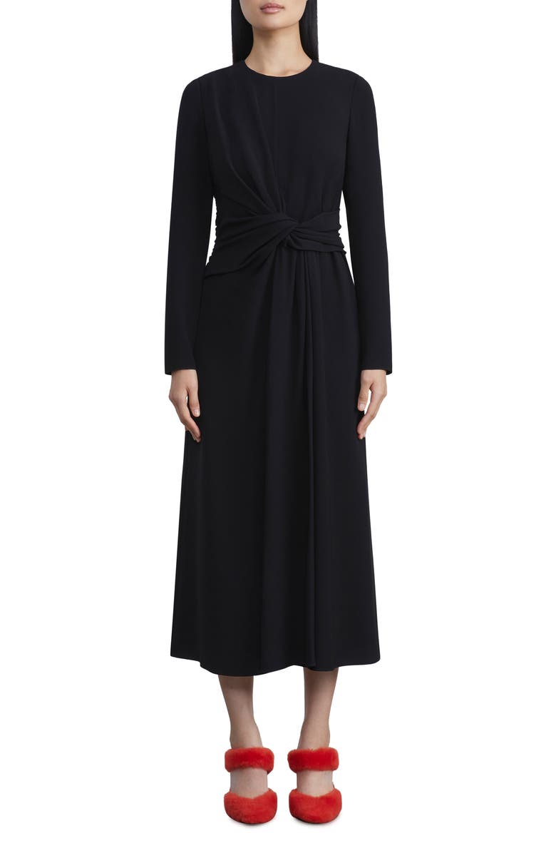 Lafayette 148 New York Twist Waist Long Sleeve Finesse Crepe Midi Dress, Main, color,