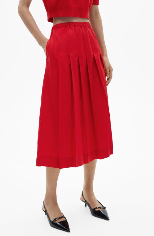 Mango Pleated Cotton Midi Skirt In Red