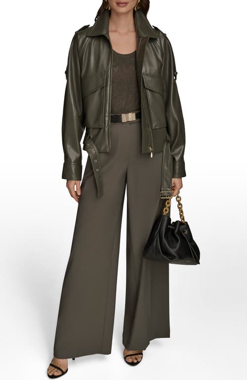 Donna Karan New York Belted Faux Leather Moto Jacket In Green