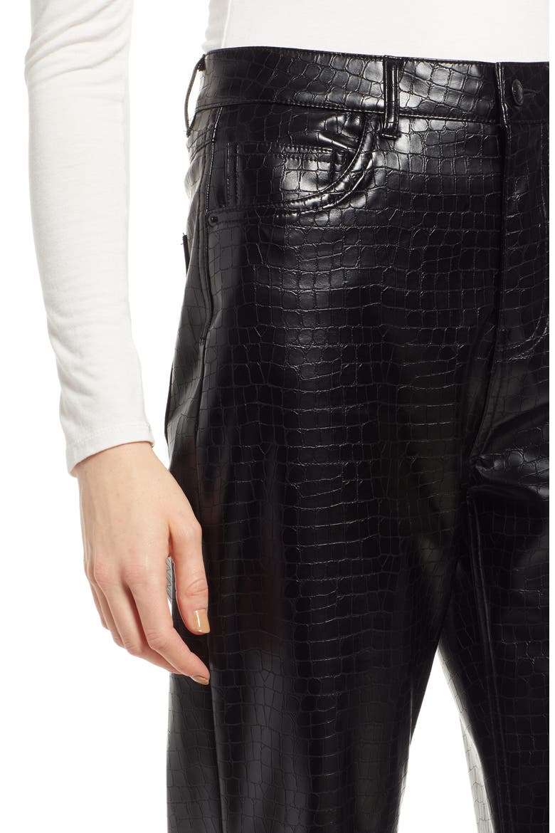 Kithy Croc Embossed Faux Leather Pants, Alternate, color, BLACK