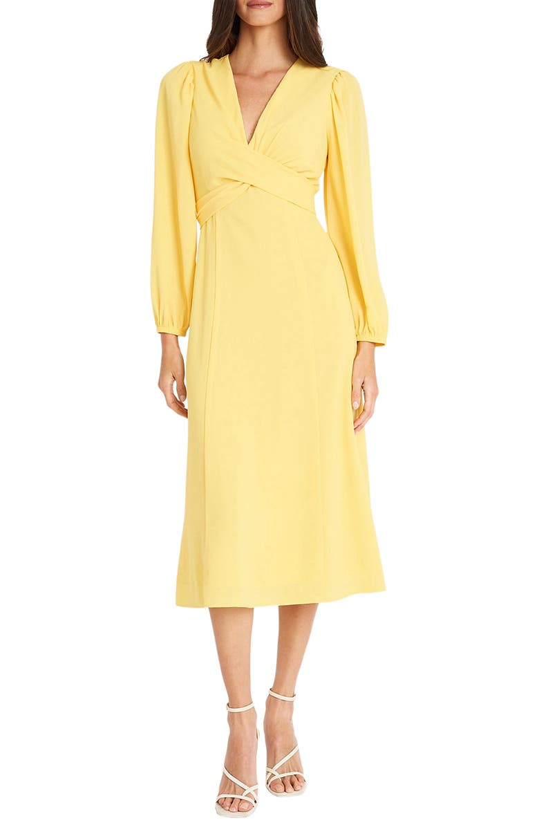Maggy London Long Sleeve Tie Waist Midi Dress, Main, color, Snapdragon