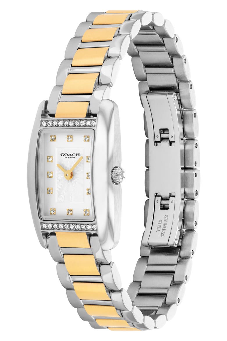 Reese Crystal Rectangular Bracelet Watch, 20mm, Alternate, color, SILVER TWO TONE