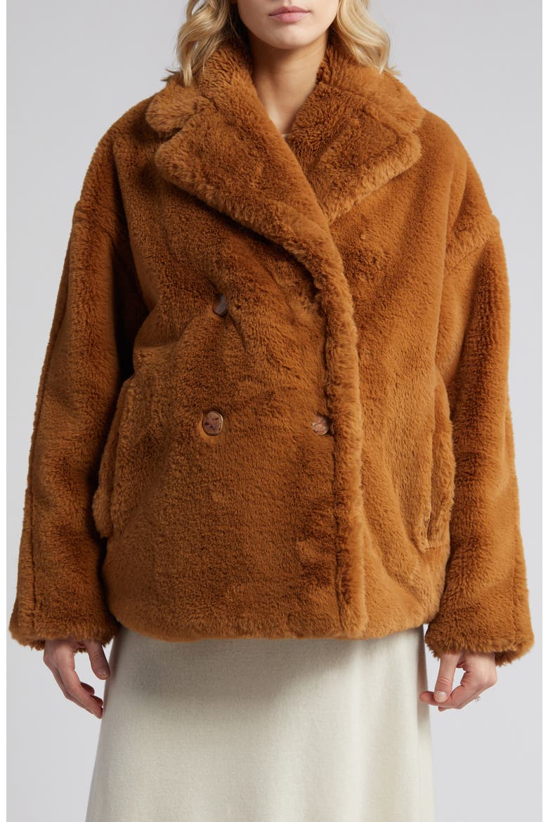 Maia Faux Fur Coat, Alternate, color, BROWN