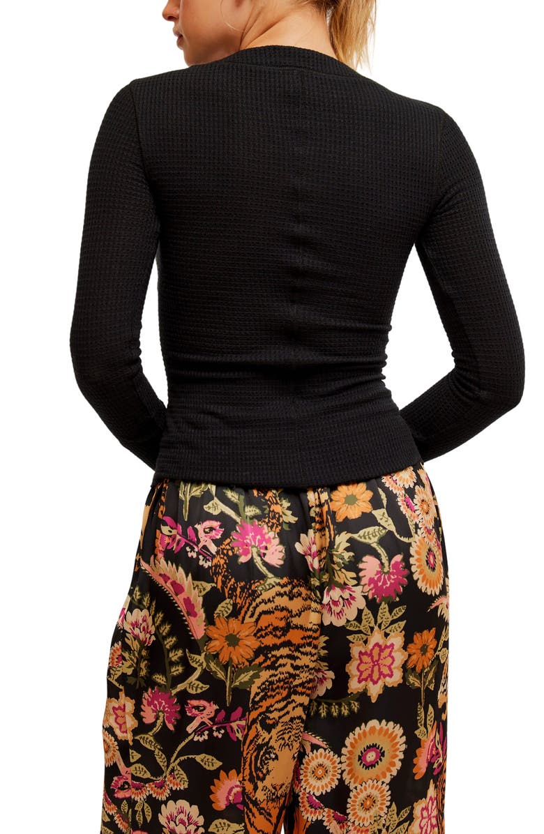 Free People Going Places Pointelle Stitch Snap Front Top, Alternate, color, Black