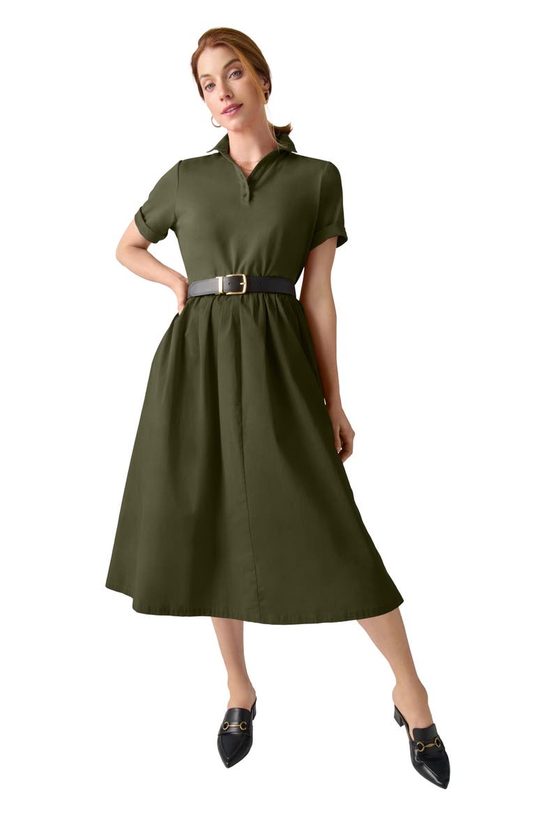 Mixed Media Poplin Shirt Dress, Main, color, DARK OLIVE GREEN