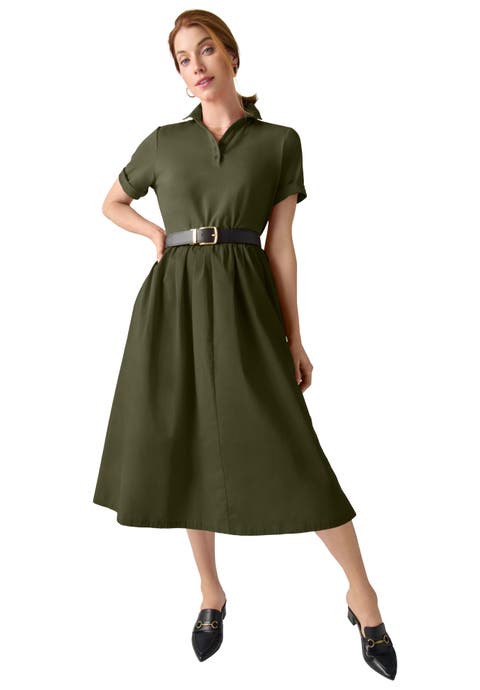 Mixed Media Poplin Shirt Dress
