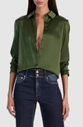 ALICE + OLIVIA Brady Slim Fit Stretch Silk Button-Up Shirt