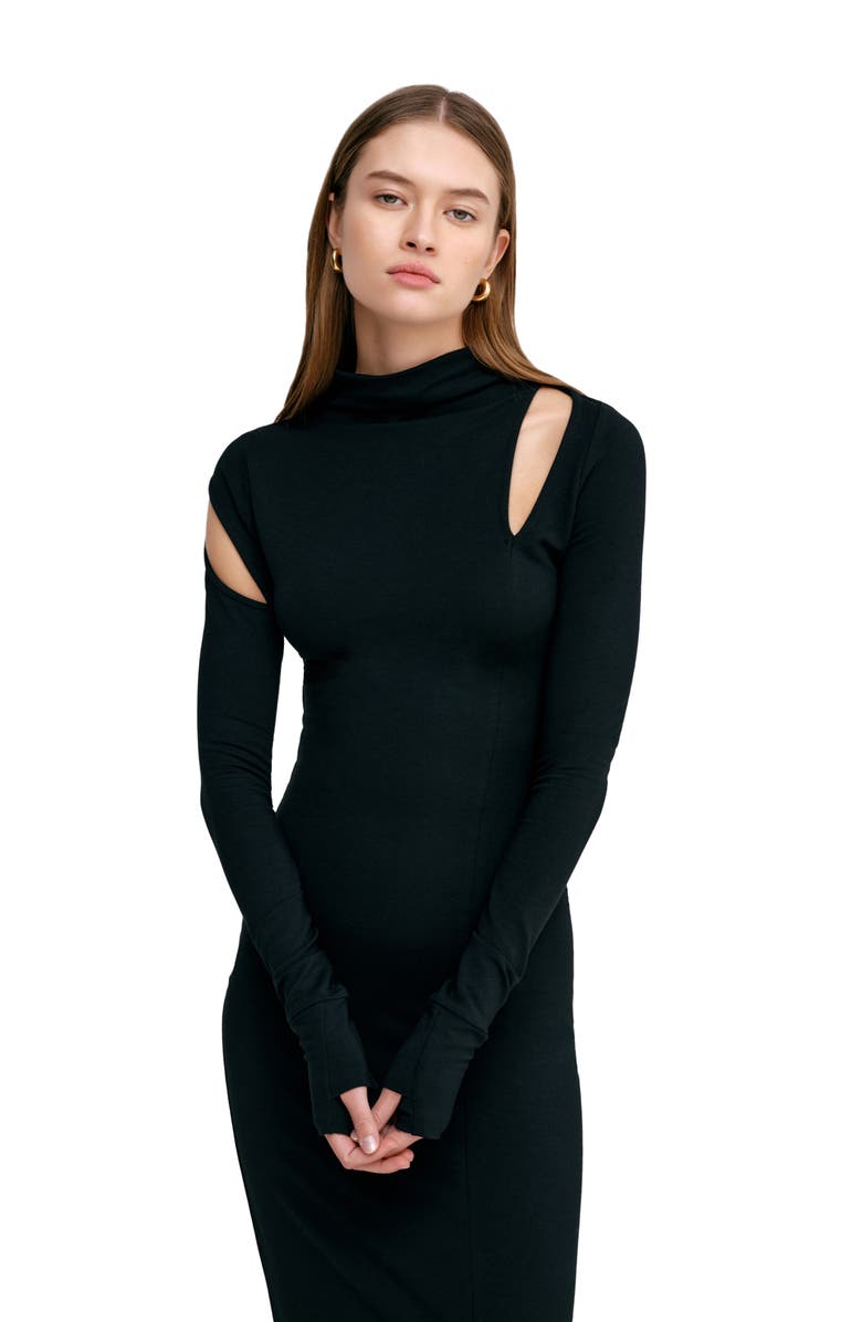 Marcella Park Mock Neck Long Sleeve Dress, Alternate, color, Black