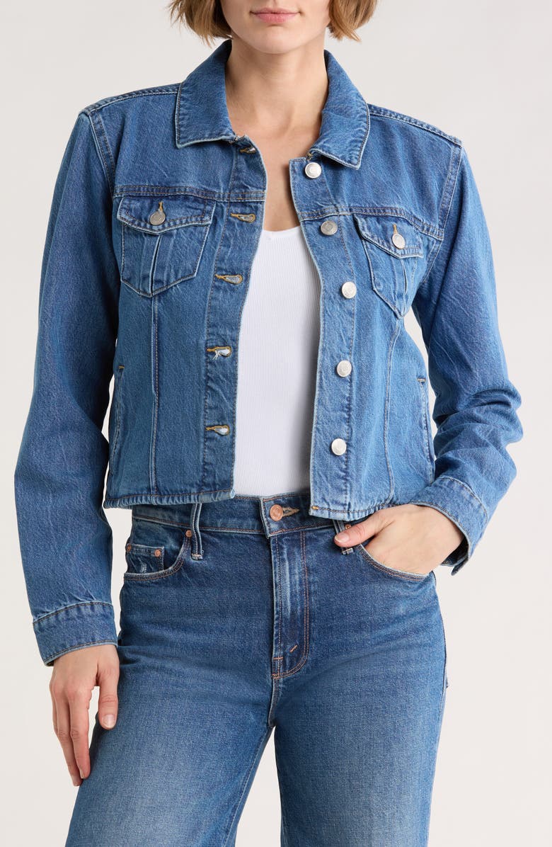 ELIE ELIE TAHARI Crop Denim Jacket, Main, color, Medium Blue Denim