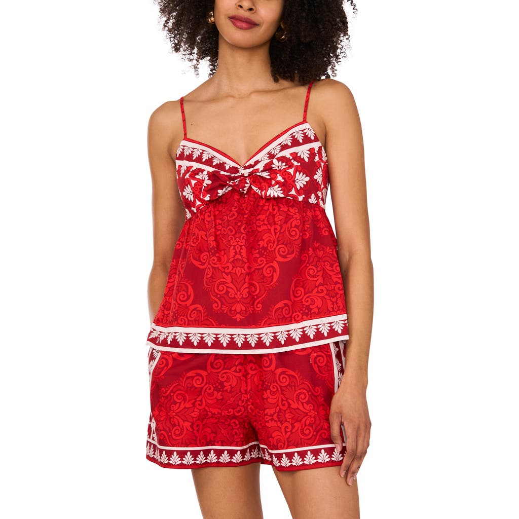 1.state Split Neck Sleeveless Blouse In Red