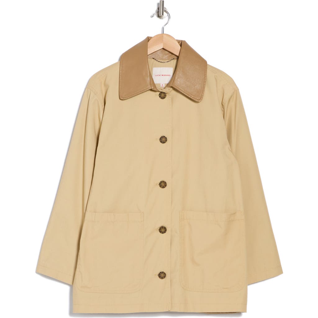 Shop Lucky Brand Faux Leather Collar Barn Jacket In Camel