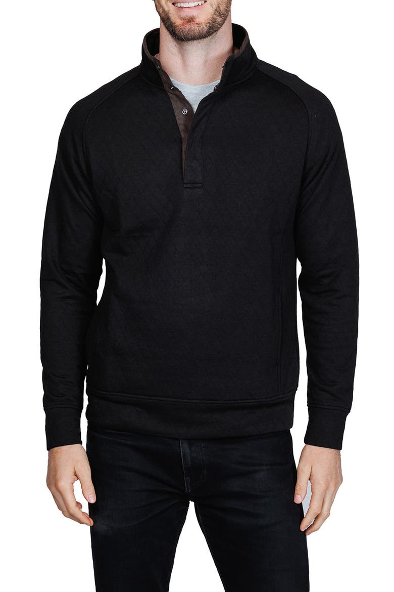 Hidden Snap Front Quilted Pullover, Main, color, BLACK