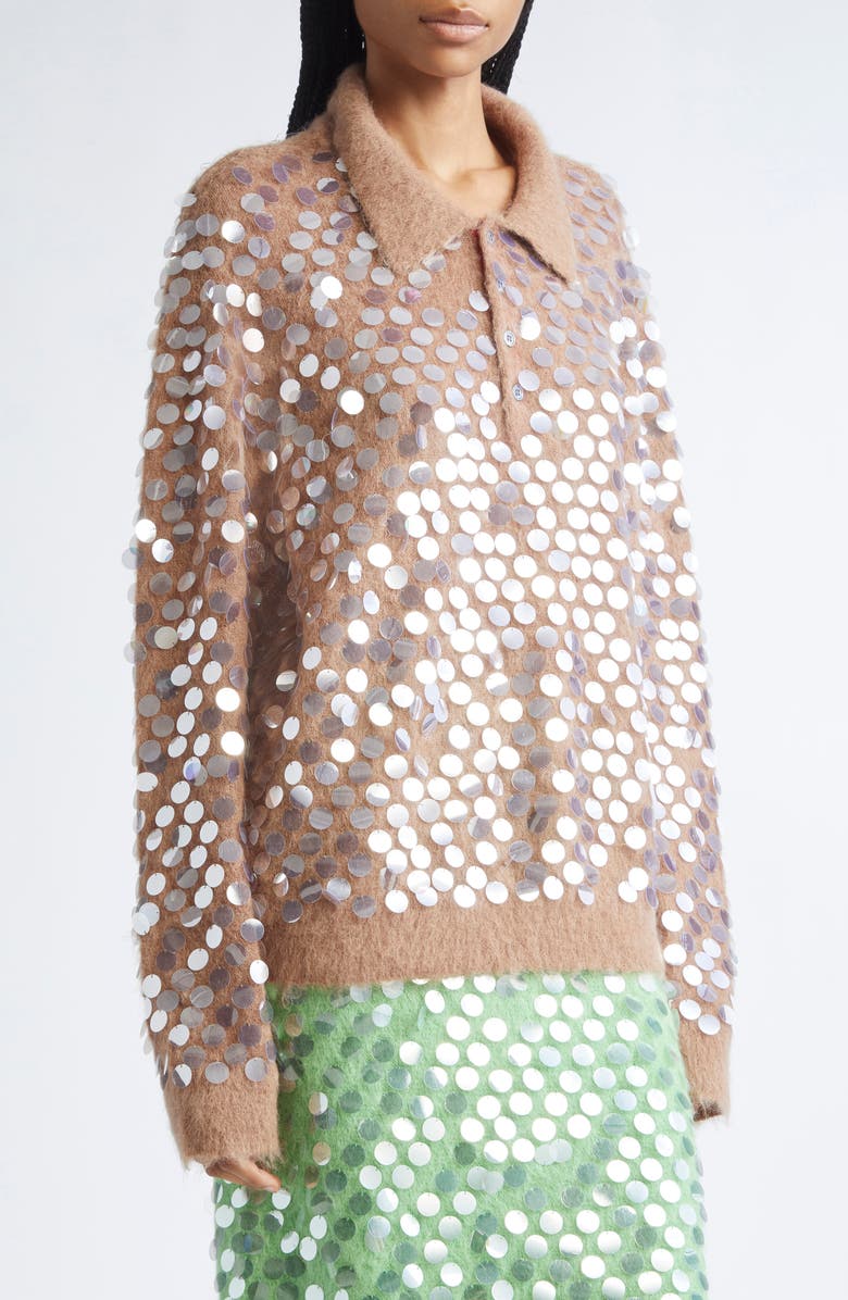 ZANKOV Adora Paillette Embellished Mohair & Alpaca Blend Cardigan, Alternate, color, Camel