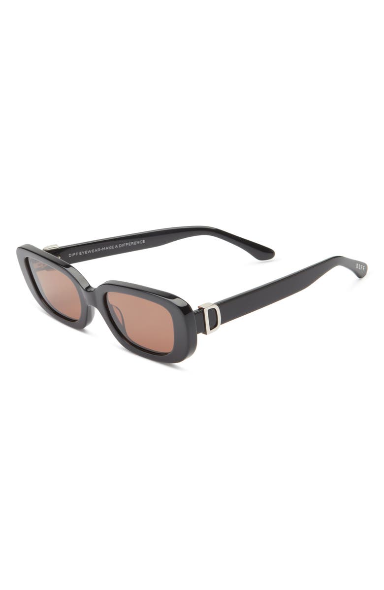 DIFF Daphne 51mm Rectangle Sunglasses, Alternate, color, Black Silver Metal / Brown