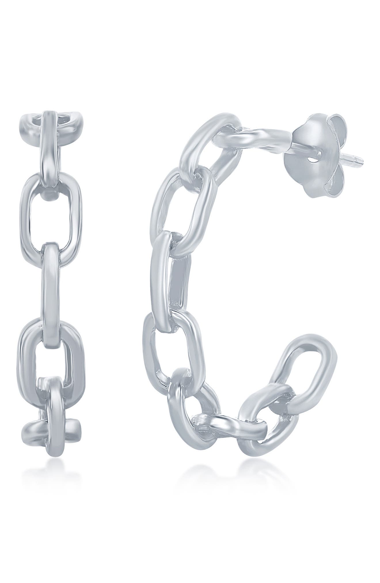 SIMONA Sterling Silver 21mm Paperclip Chain Hoop Earrings