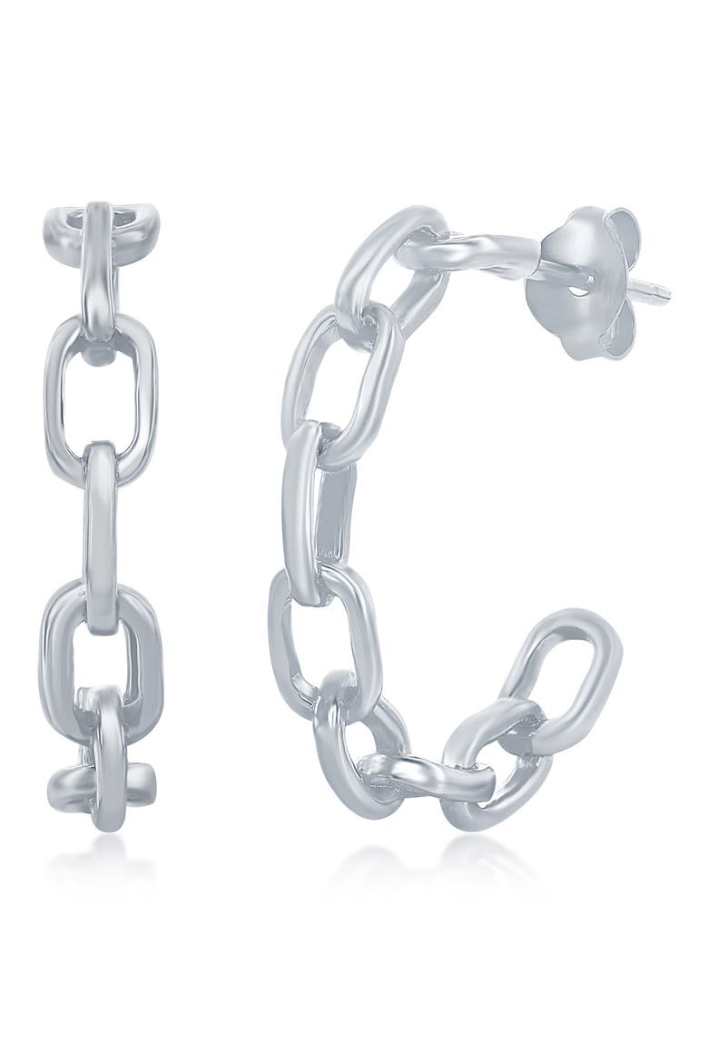 Sterling Silver 21mm Paperclip Chain Hoop Earrings, Main, color, SILVER