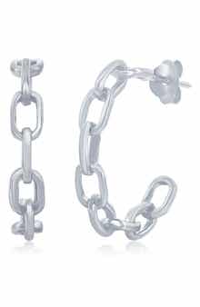 SIMONA Sterling Silver 21mm Paperclip Chain Hoop Earrings