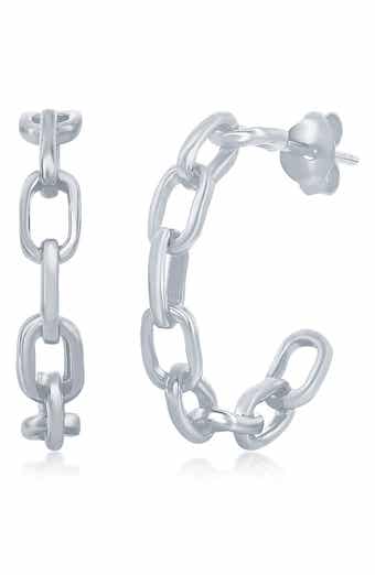 SIMONA Sterling Silver 21mm Paperclip Chain Hoop Earrings