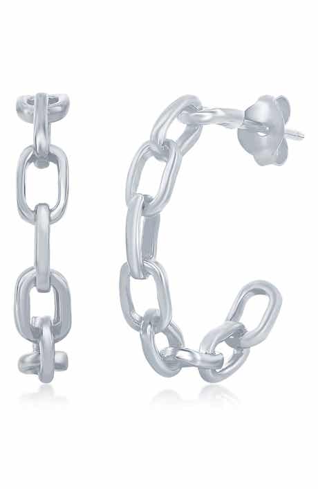 Sterling Silver 21mm Paperclip Chain Hoop Earrings