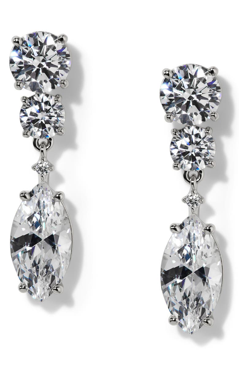Nadri Everleigh Cubic Zirconia Double Drop Earrings, Main, color, Rhodium