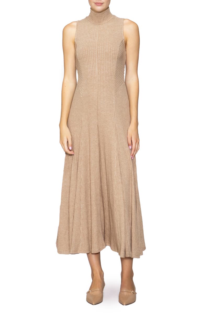 MELLODAY Sleeveless Turtleneck Midi Dress, Main, color, Brown
